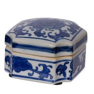 Set of 3 Decorative Boxes White and Blue Porcelain Pottery Floral Designs By Casagear Home BM285351