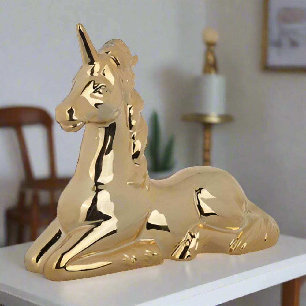 Unicorn Figurine | 11" | Ceramic | Gold Finish