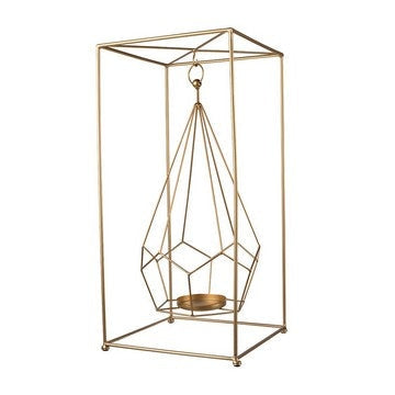 Candle Holder | 22" | Iron | Hanging Geometric Design | Gold