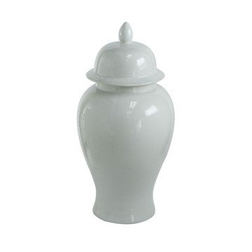 Deva 20 Inch Medium Porcelain Ginger Jar, Classic White Glossy Finish By Casagear Home