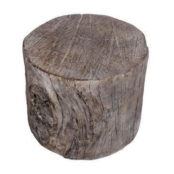 9 Inch Cement Stool Table, Tree Stump Design, Round Top, Classic Brown By Casagear Home
