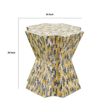 18 Inch Modern Capiz Accent Table Stool Yellow Blue Mosaic Pattern By Casagear Home BM285361
