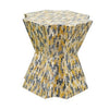 18 Inch Modern Capiz Accent Table Stool, Yellow, Blue Mosaic Pattern By Casagear Home
