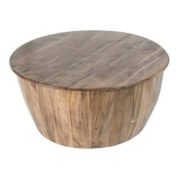Coffee Table | 37" | Round Drum | Mango Sheesham Wood | Brown