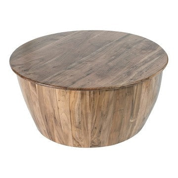 37 Inch Round Coffee Table, Drum Shape, Mango and Sheesham Wood, Brown By Casagear Home