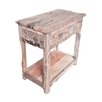 Kitchen Island Table | 32" | 2 Drawers | Distressed White Wood