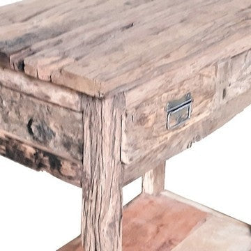 32 Inch Rustic Kitchen Island Table 2 Drawers Distressed White Wood By Casagear Home BM285389