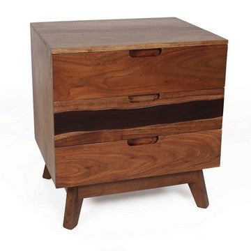23 Inch Nightstand Side Table, Live Edge Acacia Wood, 3 Drawers, Brown By Casagear Home
