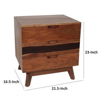 23 Inch Nightstand Side Table Live Edge Acacia Wood 3 Drawers Brown By Casagear Home BM285393