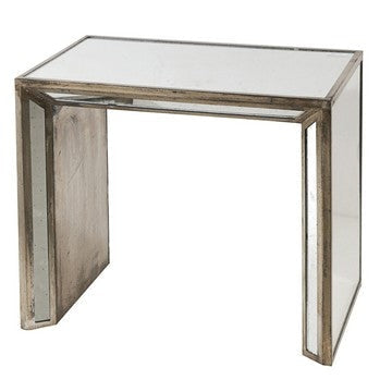27 21 Inch Nesting Side Table Set of 2 Mirrored Wood Frame Silver By Casagear Home BM285394