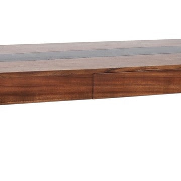 52 Inch Writing Desk Natural Textured Acacia Wood Burnished Brown By Casagear Home BM285406