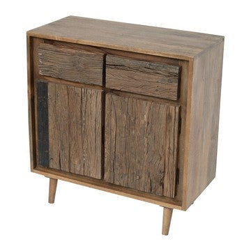 31 Inch Side Cabinet Console, 2 Doors and Drawers, Acacia, Mango Wood Brown By Casagear Home