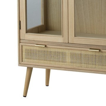 Dana 63 Inch Tall Cabinet 2 Glass Doors 1 Drawer Natural Pine Wood By Casagear Home BM285409