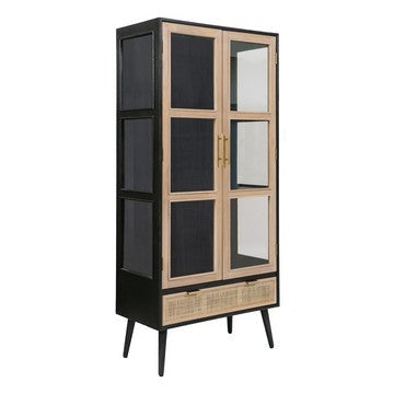 Dana 63 Inch Tall Cabinet, 2 Glass Doors, 1 Drawer, Pine Wood, Black By Casagear Home