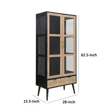 Dana 63 Inch Tall Cabinet 2 Glass Doors 1 Drawer Pine Wood Black By Casagear Home BM285410