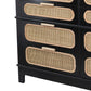 Dana 52 Inch Chest Cabinet Pine Wood and Woven Rattan 8 Drawers Black By Casagear Home BM285425