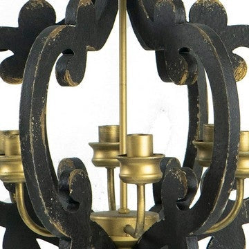 Aki 21 Inch Carved Wood Chandelier 6 Lights Vintage Classic Black Gold By Casagear Home BM285442