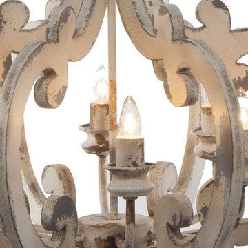 Aki 21 Inch 6 Light Chandelier Carved Wood Frame Classic Vintage White By Casagear Home BM285443