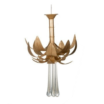 Chandelier | 20" | Leaves | Glass Crystals | Gold Finish