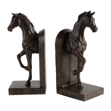 11 Inch Modern Bookend, Trotting Horse FIgurines, Artisanal Black Finish By Casagear Home