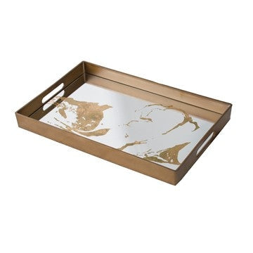 18 Inch Decorative Tray, Modern Mirrored Base, Bronze Metal Frame By Casagear Home