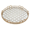 Sui 18 Inch Round Decorative Tray, Glass Bottom and Gold Geometric Frame By Casagear Home