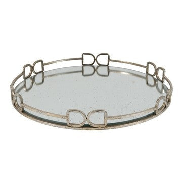 Sui Tray | 18" | Round | Glass Bottom | Silver Geometric Frame