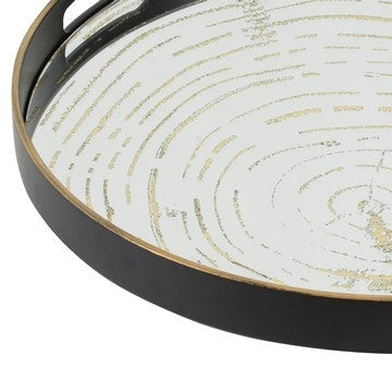 18 Inch Decorative Tray Round Black Wood Frame Mirrored Bottom By Casagear Home BM285518
