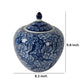 10 Inch Lidded Jar Curved Round Persian Floral Print Blue Porcelain By Casagear Home BM285519