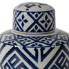 14 Inch Lidded Jar Geometric Pattern Cylindrical Blue and White Porcelain By Casagear Home BM285526