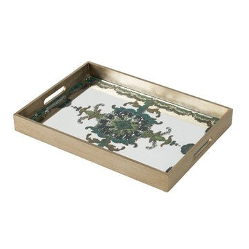 Miki Tray | 18" | Decorative | Mirrored Damask | Gold Finish