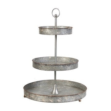 24 Inch Metal Decorative Stand, 3 Tiers with Round Trays, Gray By Casagear Home