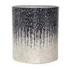 18 Inch Capiz Accent Stool Table, Cylindrical Mosaic, Off White, Black By Casagear Home