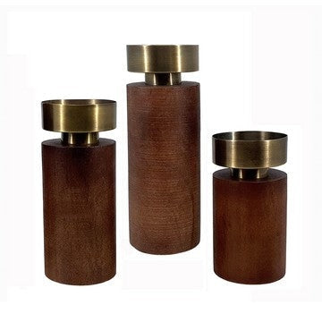 12 10 8 Inch Mango Wood Candle Holders with Round Column Pedestals Brown By Casagear Home BM285547