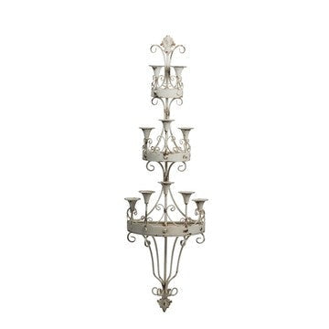 Wall Candle Holder | 16" | White Metal | Ornate Scroll
