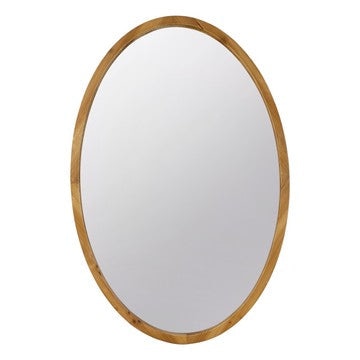 33 Inch Modern Accent Wall Mirror, Mountable Oval Wood Frame in Brown By Casagear Home