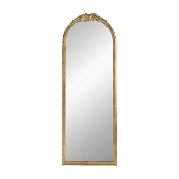 56 Inch Tall Arched Floor Mirror, Antique Floral Design, Gold By Casagear Home