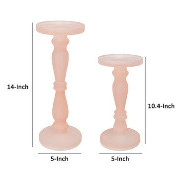 Qui 14 11 Inch Candle Holders Rose Pink Turned Pedestal Glass Set of 2 By Casagear Home BM285557