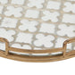 Sui 16 Inch Round Serving Tray Glass Bottom and Gold Geometric Frame By Casagear Home BM285558
