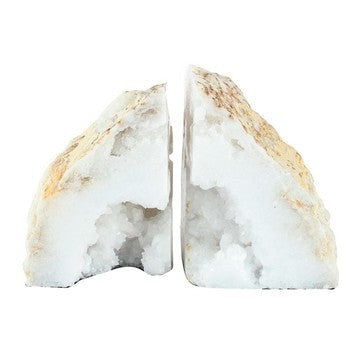5 Inch Natural White Stone Bookends, Artisanal Textured Geode Rock By Casagear Home