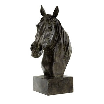 16 Inch Modern Decorative Figurine Sculpture, Horse Bust, Black Polyresin By Casagear Home