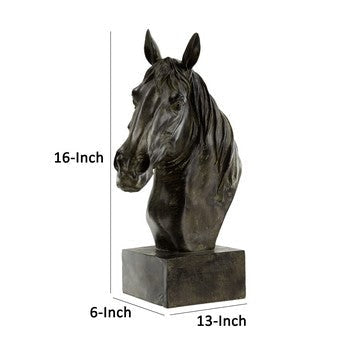 16 Inch Modern Decorative Figurine Sculpture Horse Bust Black Polyresin By Casagear Home BM285564