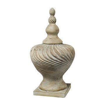 22 Inch Lidded Vase with Turned Finial Design and Swirl Pattern, White By Casagear Home