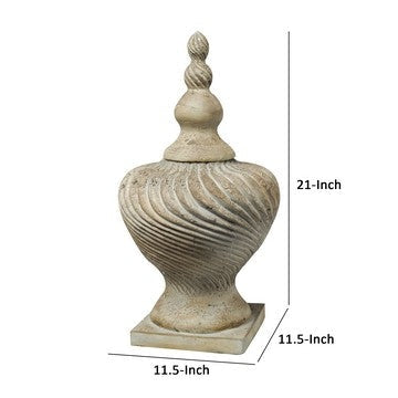 22 Inch Lidded Vase with Turned Finial Design and Swirl Pattern White By Casagear Home BM285565