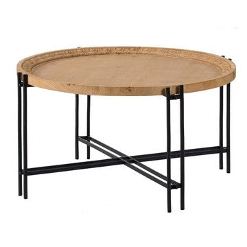 Coffee Table | 32" | Fir Wood | Metal Legs | Brown Black