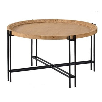 32 Inch Fir Wood Coffee Table, Intersecting Metal Legs, Brown and Black By Casagear Home