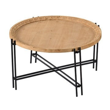 32 Inch Fir Wood Coffee Table Intersecting Metal Legs Brown and Black By Casagear Home BM285567