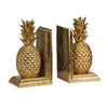 10 Inch Modern Bookends, Pineapple Decorative Statuette, Gold Resin By Casagear Home