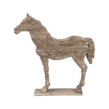 20 Inch Accent Decor Figurine Polyresin Standing Horse, Natural Wood Finish By Casagear Home