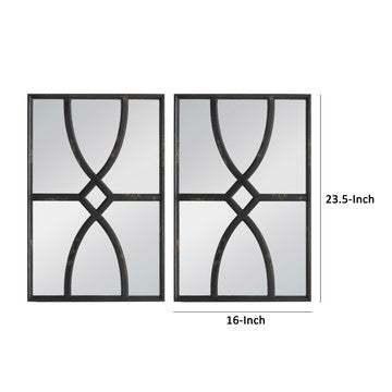 Tio 24 Inch Fir Wood Wall Mirror Set of 2 Geometric Overlaid Design Black By Casagear Home BM285574